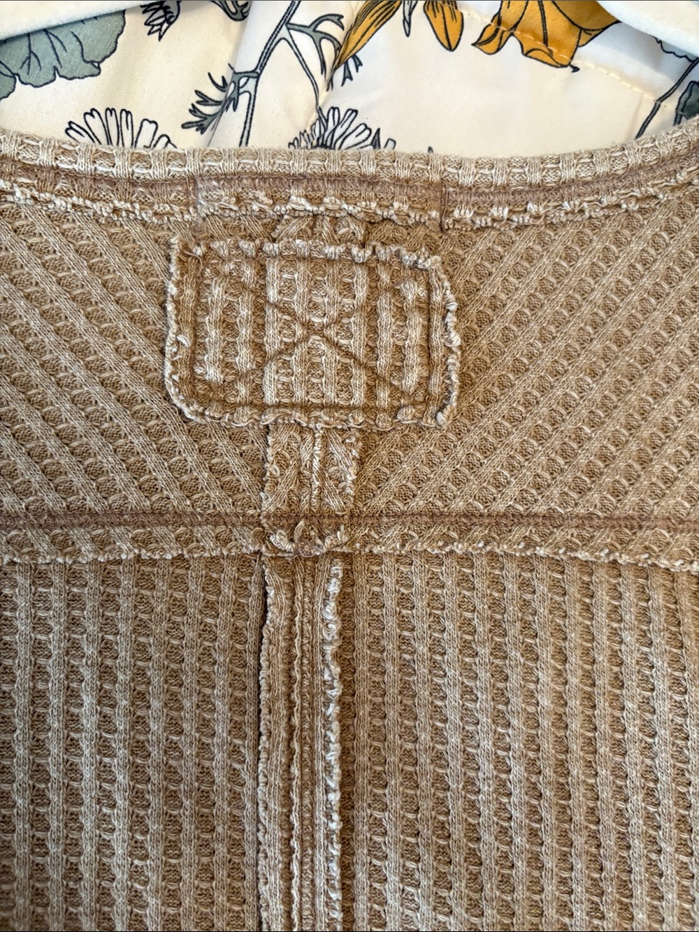 We The Free Waffle Knit V-Neck Long Sleeve Top in Taupe - Picture 4 of 8